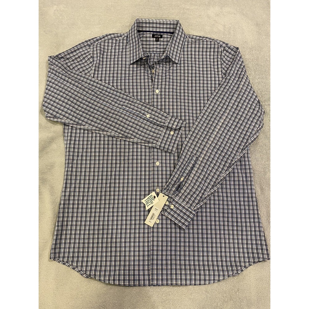 NWT Mens Apt 9 Long Sleeve Button Down Shirt Plaid Bye Gray XLT Tall